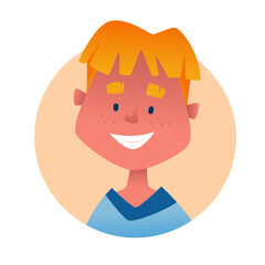 Avatar with a freckle boy. Vector illustration of a happy teenager.