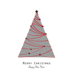 Made of shining red stars elegant grey colored Christmas tree vector illustration. Happy new year greeting card white background