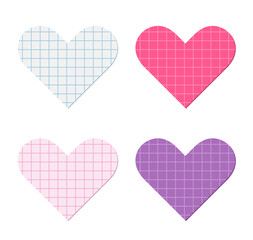 Heart shapes cut out of squared graph paper