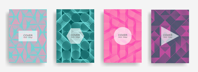 Halftone shapes business catalog covers vector design.