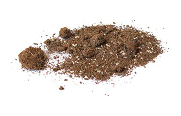 Dirty earth on white background. Natural soil texture. sand.