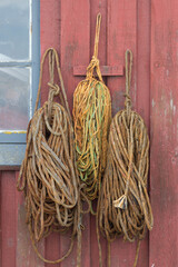 fischer, hütte, schuppen, hafen, tau, tauwerk, netz, fenster, arbeit, fischfang, ansicht, impression, trocknen, tonne, aufräumen, ordnung, stillleben, ostsee, nordsee, skandinavien, küste, meer, urlau