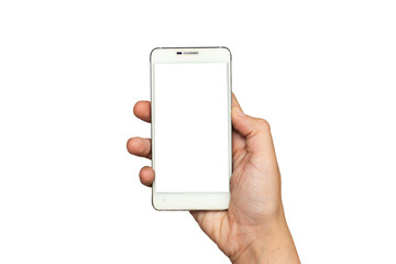 isolated hand holding white cellphone