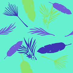 Trendy Tropical Vector Seamless Pattern. Nice Summer Fabrics. Monstera Feather Banana Leaves Dandelion 