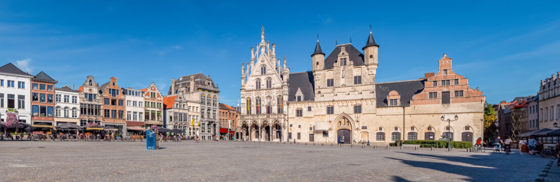 Panorama of the Grote Markt and Cityhall of Mechelen in Belgium on a sunny day