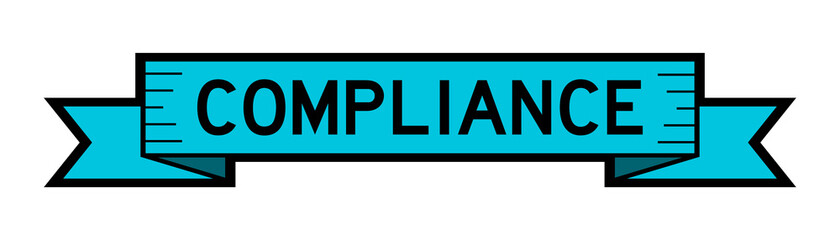 Vintage blue color label banner with word compliance on white background