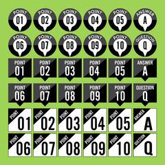 モノクロ数字アイコンセット/背景緑