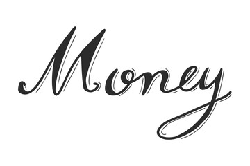 Hand writing in word money on whie background
