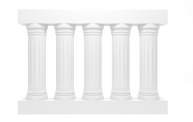 Antique columns wall with beams on white background