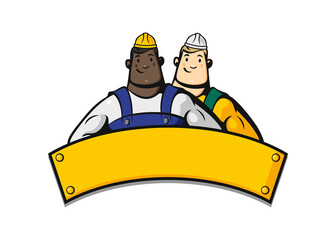 Emblem with construction workers on a white background - 370556633