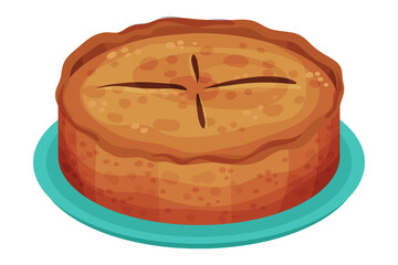 Sweet Homemade Pie with Fruit Filling and Crust Made of Shortcrust Pastry Vector Illustration