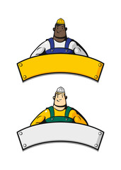 Emblem with construction workers on a white background - 370556680