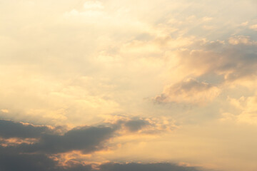 Beautiful orange color light sky with cloud background from sunset