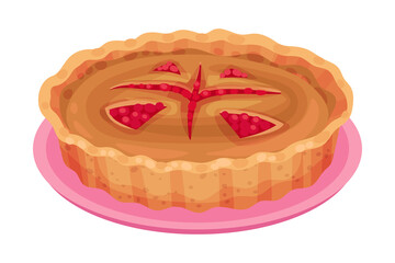Baked Sweet Pie with Filling and Crust Made of Shortcrust Pastry Vector Illustration