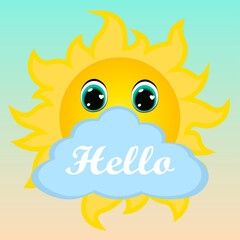 Cute sun. Can be used for kid's clothing. Use for print, surface design, fashion wear. For design of album, scrapbook, card and invitation