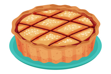 Baked Sweet Pie with Filling and Crust Made of Shortcrust Pastry Vector Illustration