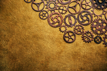 Gears, abstract background, lots of little rusty gears, steampunk.