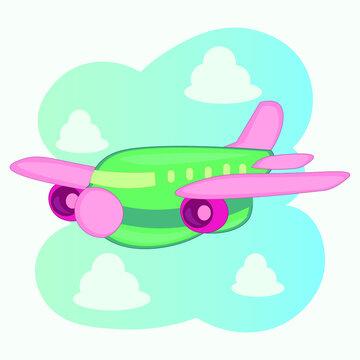 Cartoon plane in blue sky vector illustration.. Illustration of cartoon plane in blue sky.  Can be used for kid's clothing. Use for print, surface design, fashion wear. For design of album, scrapbook
