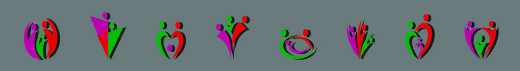 set of family icon or logo with various models. isolated vector on dark background