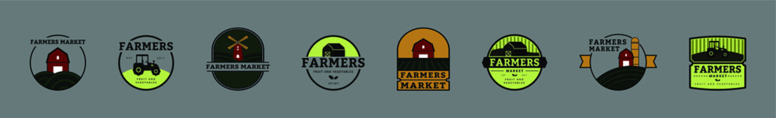 set of farming logo or badges vintage retro design with various models