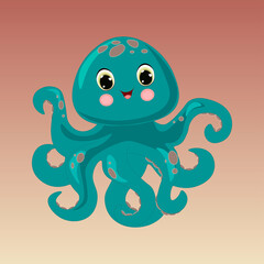 Illustration of very cute octopus. Can be used for kid's clothing. Use for print, surface design, fashion wear. For design of album, scrapbook, card and invitation