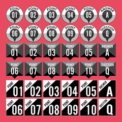 モノクロ数字アイコンセット/背景赤