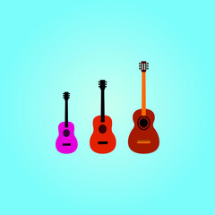 guitar set. isolated vector on blue background. stock vector illustration