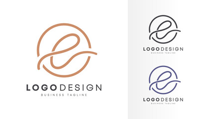 Minimalist & initial flat  E letter logo design, line art vector illustrations