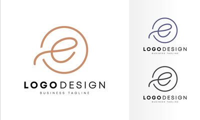 Minimalist & initial flat  E letter logo design, line art vector illustrations