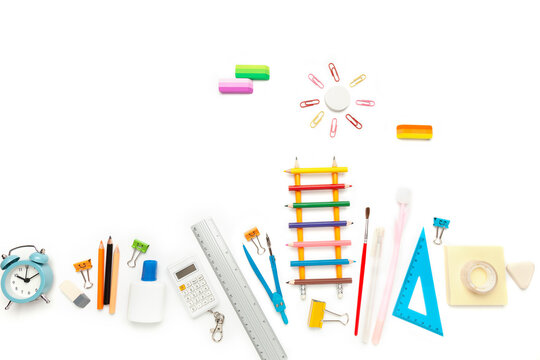 School stationery isolated on white background. Banner for sale.