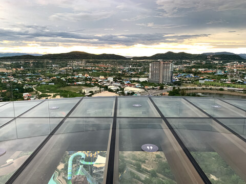 Hua Hin, Thailand : 07-29-2020 cityscape  from glass sky deck, Holiday Inn Resort, Vana Nava, Prachuap Khiri Khan, Thailand