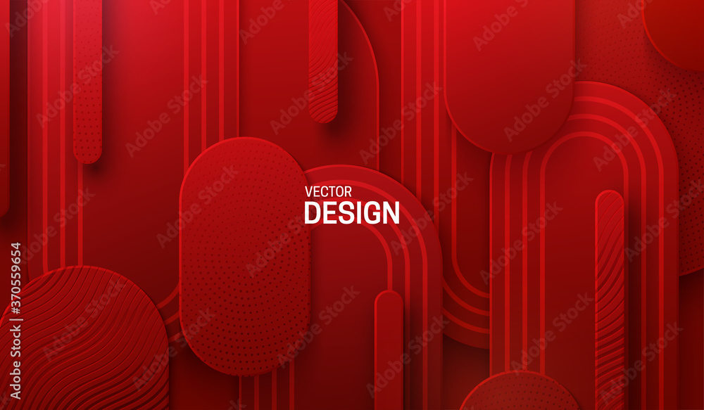 Poster red papercut background. vector 3d illustration. abstract geometric layered background. paper shapes