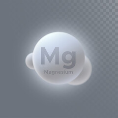 Magnesium mineral icon isolated on transparent background. Vector 3d illustration. Diet supplement. Iron microelement. Medical or pharmacy concept. Infographic element with Mg sign