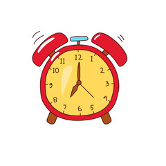Alarm clock vector illustration in hand drawn style isolated on white background 