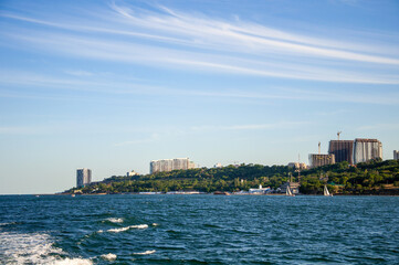 Sea. View of the city of Odessa. Beautiful landscape