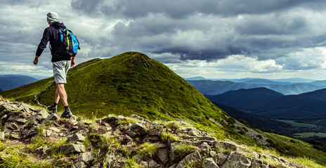 Mountain hiking. Walking on a rocks in the mountains. Bieszczady Poland. © K.Miłkowski