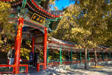 The Long Corridor is a covered walkway in the Summer Palace in Beijing , China