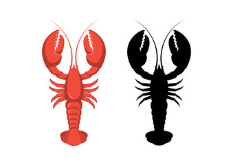 Red and black lobster icon set vector. Lobster black silhouette. Favorite seafood vector. Lobster icon isolated on a white background