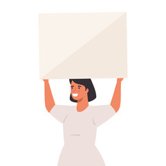 protest, picture woman holding banner in manifestacion vector illustration design