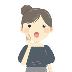 おーいのジェスチャーの女性 上半身・夏服半袖