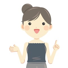 笑顔で説明する女性　上半身・夏服キャミソール