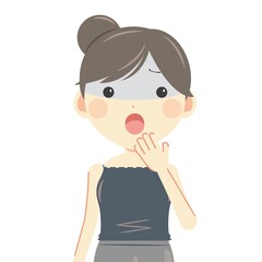 青ざめる女性　上半身・夏服キャミソール