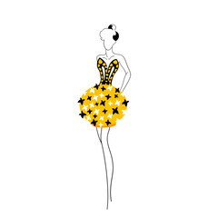 Sketch yellow female dress.