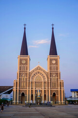 Fototapeta na wymiar CHANTABURI, THAILAND - 10 AUGUST 2020 : The Cathedral of the Immaculate Conception is a Catholic church and is located in the city of Chanthaburi. This is an iconic of Chantaburi built French Style.