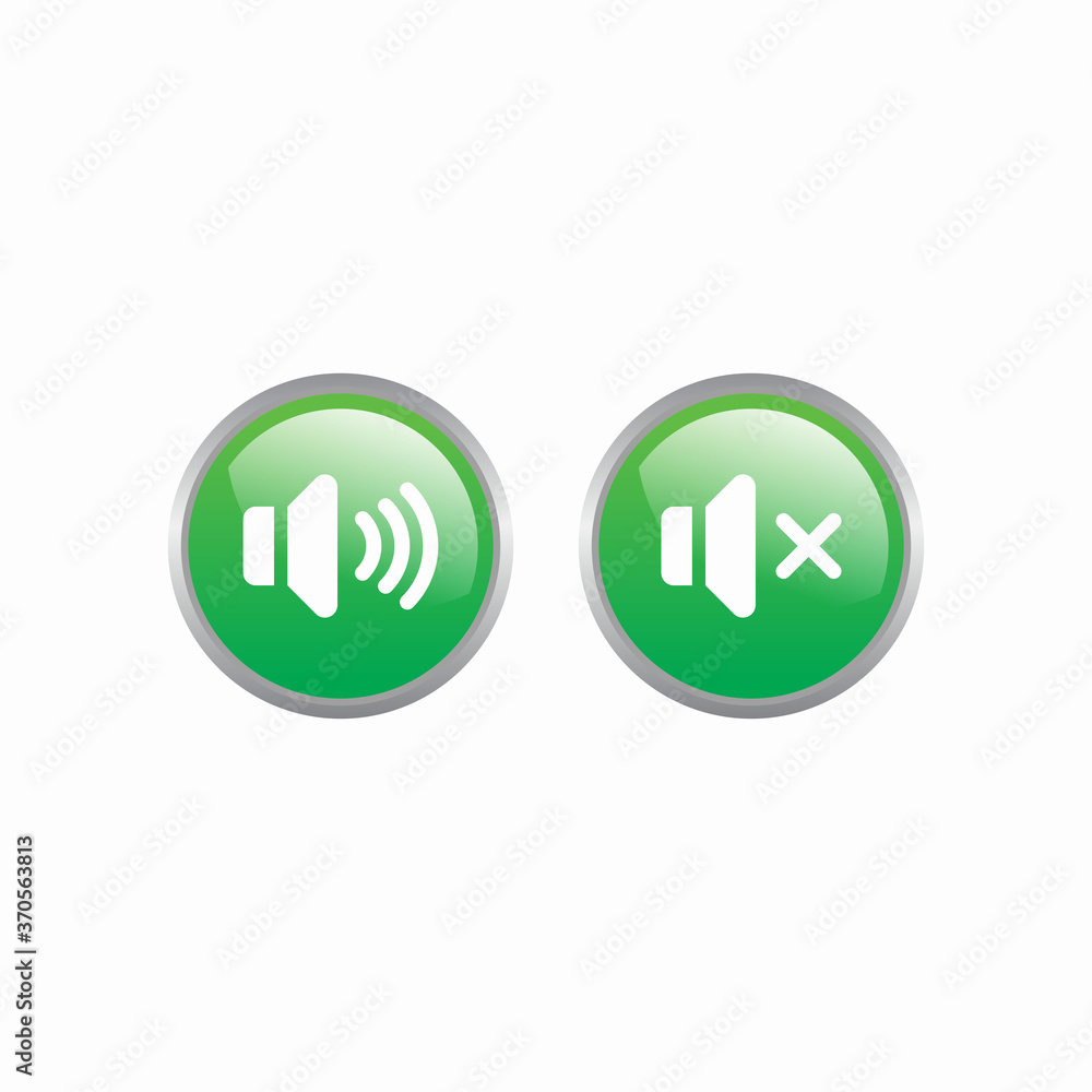 Poster simple green volume icon illustration design, modern audio button symbol with glossy effect template