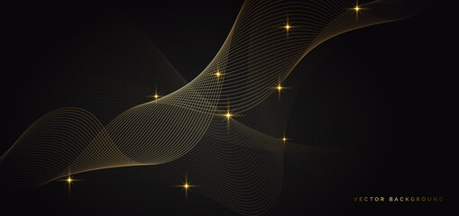Abstract golden wave on dark background with light effect. Luxury concept.