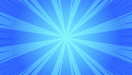 Abstract blue comic zoom vector template. Empty blue comic style zoom lines background