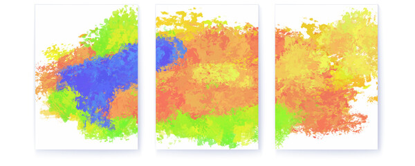 Abstract background with brush strokes. Impressionism style. Set of vector covers, 3d illustration.