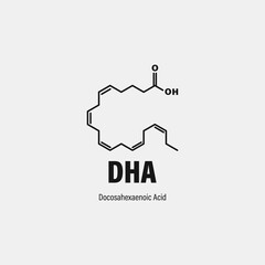 Docosahexaenoic acid (DHA, cervonic acid) molecule. Polyunsaturated omega-3 fatty acid present in fish oil.