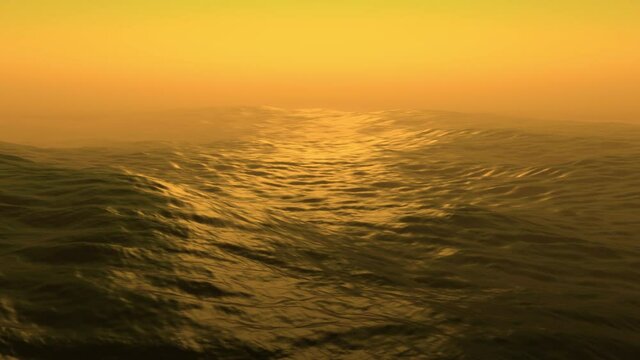 Sea storm with huge waves at sunset. 3d render ocean waves